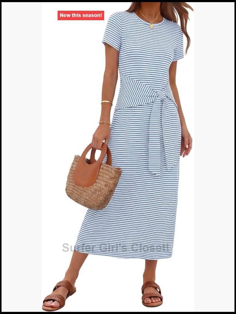 Short Sleeve Tie Waist Maxi Dress Casual Work Beach Vacation